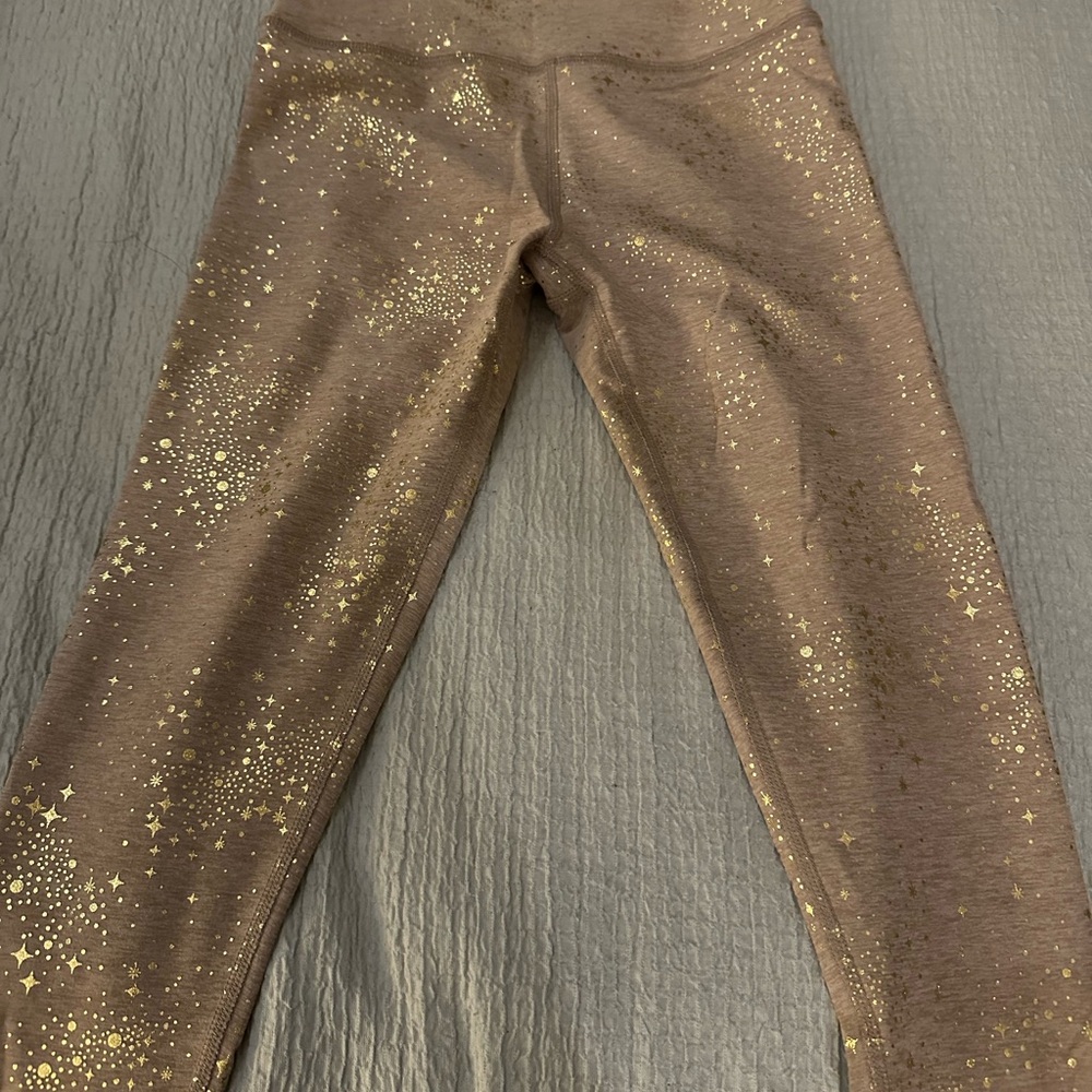Beyond Yoga Brown and Gold Star Metallic Legging